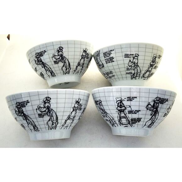 BOWLS-DISNEY-SKETCH BOOK-GOOFY-White-Black-Noodle-Cereal-Soup-Snacks-Set of 4 - Picture 2 of 12